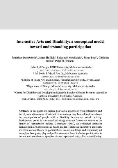 Interactive Arts and Disability: A Conceptual Model Toward Understanding Participation